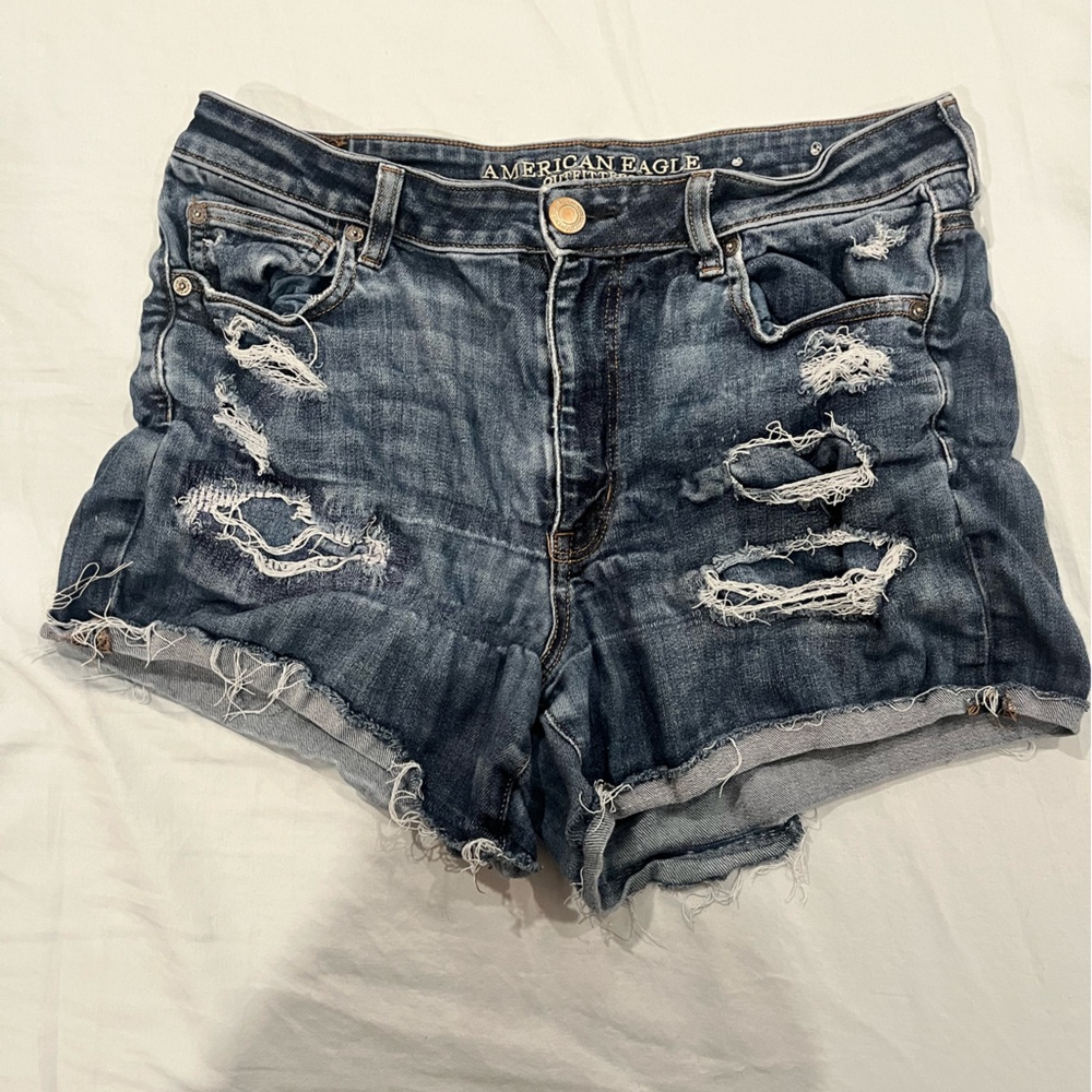American Eagle Outfitters Blue Distressed Jean Shorts